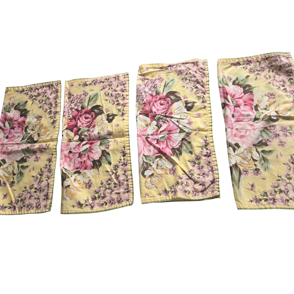 Ralph Lauren Sophie Brooke Yellow Floral Napkins Set of 4 Pink Roses Vintage